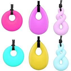 SUBANG 6 Pack Chewing Necklace Silicone Teething Necklace Pendant Kids Teething Toys for Boys Girls Adults (3 Shapes)