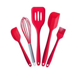 Kitchenware Utensils Set 5 Piece Premium Silicone Heat Resistant Non-Stick Cooking Professional Tools Red