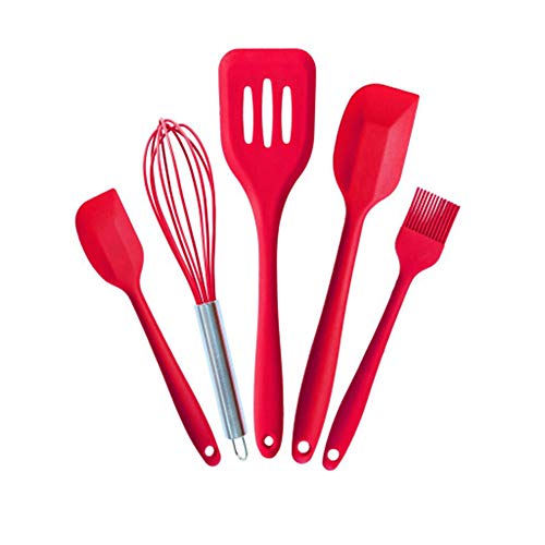 Kitchenware Utensils Set 5 Piece Premium Silicone Heat Resistant Non-Stick Cooking Professional Tools Red
