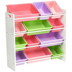 AmazonBasics Kids Toy Storage Organizer Bins - White/Pastel