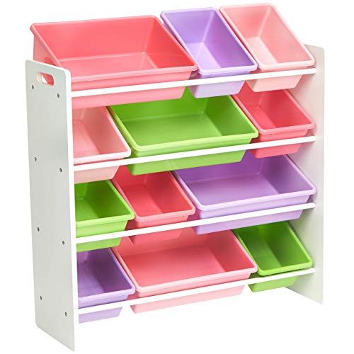 AmazonBasics Kids Toy Storage Organizer Bins - White/Pastel