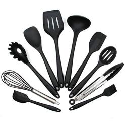 Carriemeow 10PC Kitchen Utensils Cooking Non Stick Barking Tool Silicon Set Kitchenware (Color : Black)