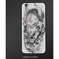 Customized iPhone 6 Case | iPhone 6S Case | Shockproof,Lightweight,Scratch Resistant,Kabuki Mask Decoration,Hand Drawn Malevolent Face Vicious Evil Monster with Blossoms Image Decorative,White Black