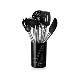 Kitchen Utensil Set - Professional 9 Piece Black Kitchen Utensils - Nonstick Silicone And Heat Resistant Kitchenware.
