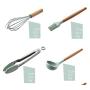 JunbosiKitchenware Storage Bucket Wooden Handle Silicone Kitchenware Set of 11 Nonstick Cookware Kitchenware Cooking Set
