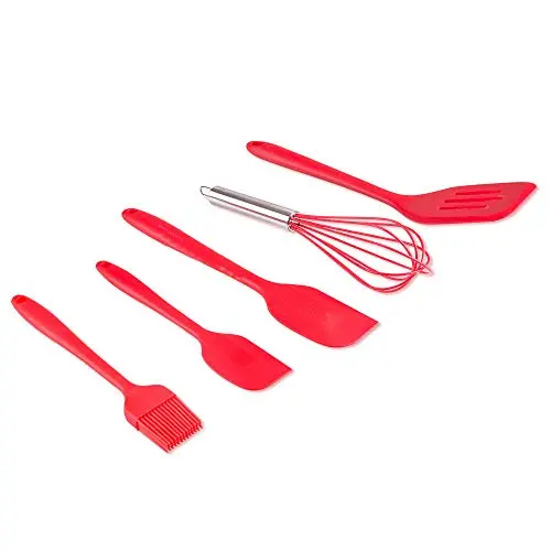 1set Cookware Set Silicone Kitchenware Set of 5 Kitchen Cookware Baking Tools Silicone Scraper Egg Beater Cake Tool Set (red)