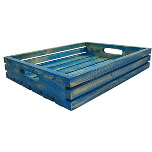 RoRo Handmade Rustic Blue Painted Crate Tray, 16 Inch