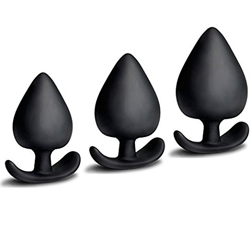 Silicone Anal Plug Butt Plugs 3Pcs Anal Pleasurable Sex Toy for Experienced Users and Beginners (Black)