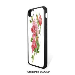 SCOCICI Non-Slip Drop Protection Smart Cell Phone Case Pink Peonies with Strong Green Leaves Ecology Flourish Nature Inspired Bouquet Compatible with iPhone 7