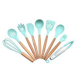 Silicone Kitchenware with Wooden Handle Health and Environmentally Friendly Material Non-stick shovel heat-resistant cooking silicone kitchenware set 7/9/11PCS