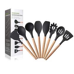 Kitchen Gadget Set 8 Pieces With Silicone and Wooden Handle Kitchen Utensils, Non-Stick Scraper Shovel Spoon Tool, Kitchenware