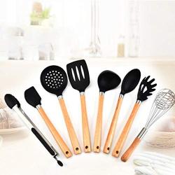 Alter-K-DJ 9 Sets of Silicone Handle with Wooden Handle Cooking Shovel Spoon Eggbeater Kitchen Tools Kitchenware Set