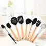 Alter-K-DJ 9 Sets of Silicone Handle with Wooden Handle Cooking Shovel Spoon Eggbeater Kitchen Tools Kitchenware Set