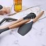 Hjyi Kitchen Cooking silicone kitchenware resistant to high temperature non-stick pot wooden handle silicone cooking spoon shovel (9-piece set)