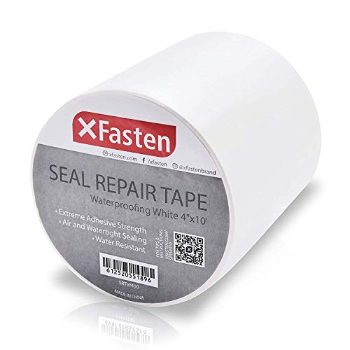 XFasten Waterproof Patch and Seal Tape, White, 4 Inches x 10 Feet, Water Barrier Tape for Stop Leak Repair on Pipes, Chimney, Roof, Boat, and HVAC