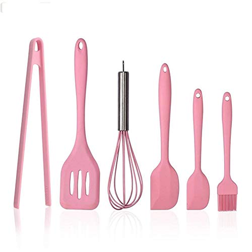Silicone Cooking Utensil Set Pink 6 Piece Kitchenware Set for Nonstick Cookware - for Cooking, Baking, Frying, Grilling, Blending and Serving