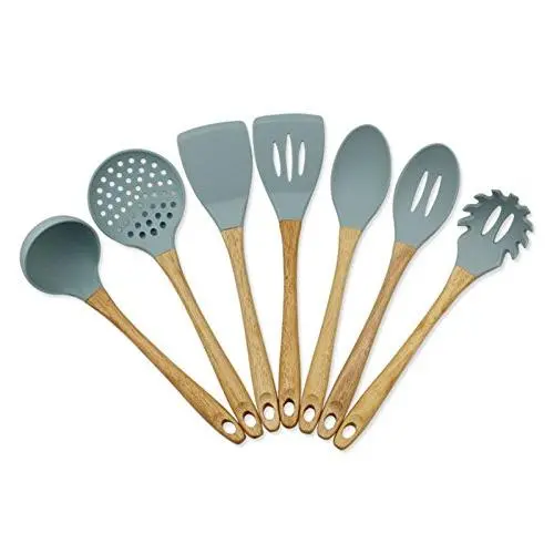 7 Piece Silicone Kitchen Utensils Set,Wooden handle Kitchenware Heat Resistant Premium Home Cooking Tools Kit