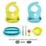 Baby Feeding Set - Silicone Bib Plates Bowls Spoons BPA Free -Toddler Divided Plate Suction Bowl & Soft Spoon Teether- Self Feed, Easy Clean,Safe for Children, Waterproof Spill Resistant