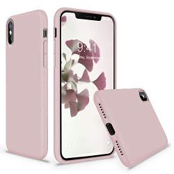 Vooii iPhone Xs Case, iPhone X Case, Soft Liquid Silicone Slim Rubber Full Body Protective iPhone Xs/X Case Cover (with Soft Microfiber Lining) Design for iPhone X iPhone Xs - Sand Pink