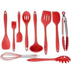 ZEERKEER Mokpi 10 Piece Silicone Cooking Utensils Kitchen Utensil set Heat Resistant Non-Stick Cooking Tools Professional Kitchenware Made of Food Grade Silicone Material (Red)