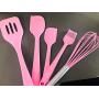 Silicone Kitchenware Set of 5 - Heat Resistant Spatula Rubber Cooking Baking Utensil Tools Non-Stick Pink