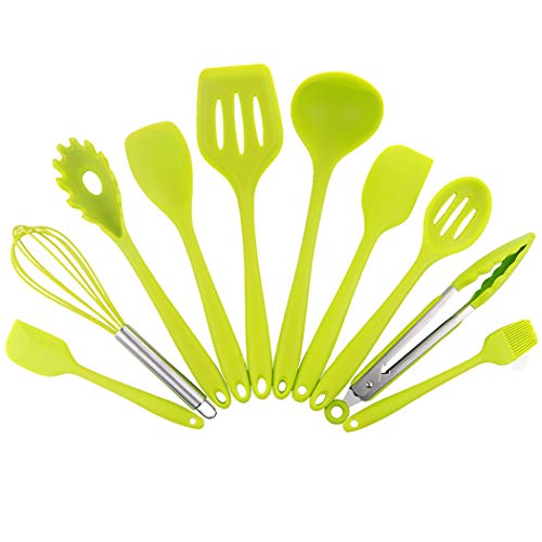JunbosiKitchenware Pin Silicone Kitchenware Set Kitchenware Set of 10 Nonstick Cookware Silicone Kitchenware Shovel Spoon Cooking,Green