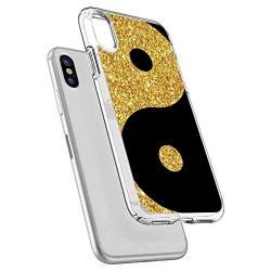 Clear Case for iPhone X, iPhone 10, iPhone Xs, Yin Yang Pattern {Word} TPU Bumper Anti Scratch Thin Protective Cover