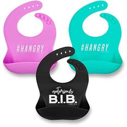 Simka Rose Silicone Bib - Waterproof Baby Bibs for Girls and Boys - Perfect for Babies and Toddlers - Easy to Clean Feeding Bibs - Set of 3 (Black/Teal/Pink)