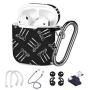 [ Compatible with Apple AirPods 1 & 2 ] 7 in 1 AirPods Accessories Set - TPU Gel Protective Case/Carabiner Keychain/Ear Hooks/Strap/Watch Band Holder - (Doodle Kitchenware Pattern)