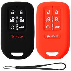 Velsman 7 Buttons Key FOB Silicone Cover Case Protector Keyless Entry Case Holder Compatible with 2018 2019 Honda Odyssey Elite - Free Wrist Strap (Black and Red)