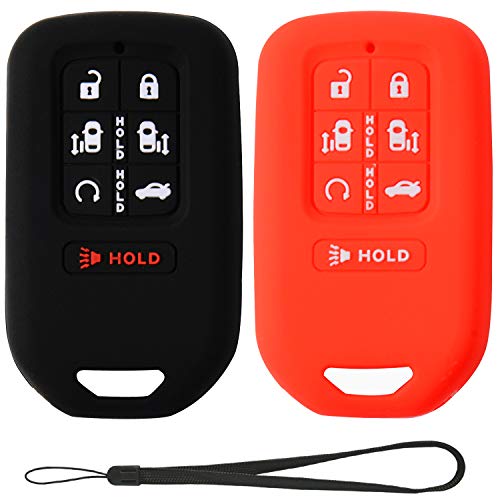 Velsman 7 Buttons Key FOB Silicone Cover Case Protector Keyless Entry Case Holder Compatible with 2018 2019 Honda Odyssey Elite - Free Wrist Strap (Black and Red)