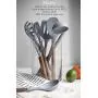 Country Kitchen Silicone Cooking Utensils, 8 Pc Kitchen Utensil Set, Easy to Clean Wooden Kitchen Utensils, Cooking Utensils for Nonstick Cookware, Kitchen Gadgets and Spatula Set - Grey