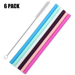 6 Big Size Reusable Straight Silicone Straws for 30oz Tumblers - Extra Long Smoothies straws for Home/Travel/Office - with Cleaning Brush