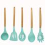 Hjyi Silicone Kitchen Wooden handle silicone kitchenware nine-piece tool shovel set kitchenware anti-ironing high temperature home gadget