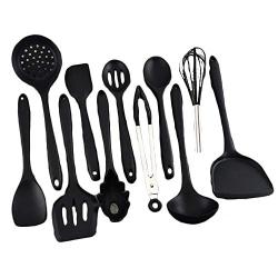 Kitchen Supplies Home Cooking Shovel Silicone Kitchenware 11-Piece Non-Stick Kitchen Spoon Shovel Tool Accessories (Color : Black)