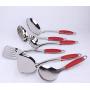 KITCHENWARE: STAINLESS STEEL RED SILICONE HANDLE 6PCS COOKING UTENSIL SET