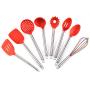 JunbosiKitchenware Stainless Steel Handle Silicone Kitchenware 8 Piece Set Non-Stick Kitchen Tool Anti-Scalding Cooking Shovel Spoon,Red