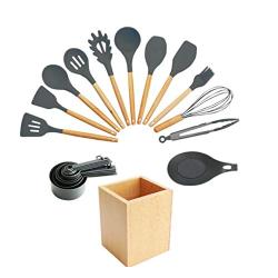 Kitchenware Set Silicone Wood Handle - 23 Piece Set Food Grade Nonstick Cooking Spoon Shovel Tool, Cooking Set Shovel Soup Hedge Ladder - Chefs Hand, 灰色