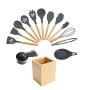 Kitchenware Set Silicone Wood Handle - 23 Piece Set Food Grade Nonstick Cooking Spoon Shovel Tool, Cooking Set Shovel Soup Hedge Ladder - Chefs Hand, 灰色