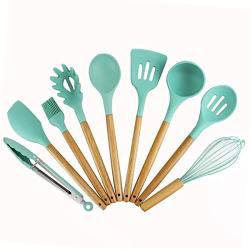 9 Sets Spoon Of Silica Gel Kitchenware With Wooden Handle Silicone Spoon