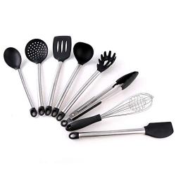 Hjyi Silicone Kitchen tools stainless steel pipe handle silicone kitchenware high temperature silicone kitchenware 8-piece set
