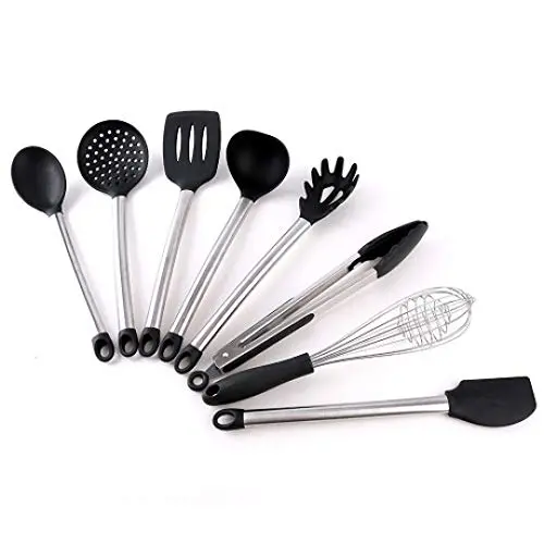 Hjyi Silicone Kitchen tools stainless steel pipe handle silicone kitchenware high temperature silicone kitchenware 8-piece set