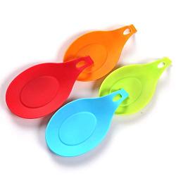 New Kitchen Silicone Spoon Rest, Flexible Spoon-Shaped Silicone Kitchen Spoon Holder, Cooking Utensil Rest Ladle Spatula Spoon Holder. SET OF 5 Multi Color