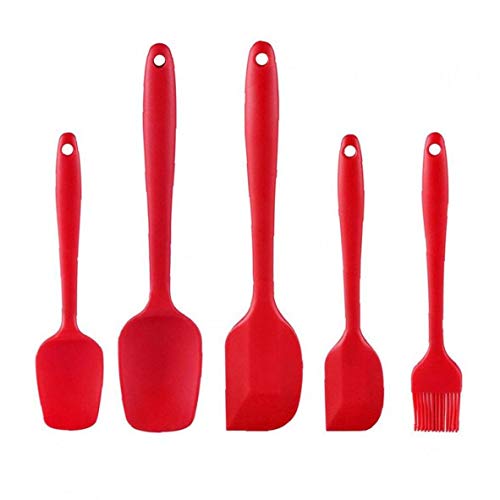 5Pcs Silicone Kitchenware Set Scraper Shovel Brush High Temperature Resistance Not Sticky For Kitchen BBQ Red