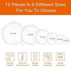 Silicone Stretch Lids,12 Pack Reusable Durable and Expandable Lids to Keep Food Fresh,Fit Various Sizes and Shapes of Containers Food Covers or Bowl Covers,6 Sizes, White