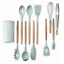 LOVIVER Silicone Cooking Utensils Lot Kitchen Utensil Set of 9, -40℃~230℃ Resistant - Light Green, Plastic Holder Included