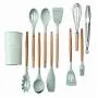 LOVIVER Silicone Cooking Utensils Lot Kitchen Utensil Set of 9, -40℃~230℃ Resistant - Light Green, Plastic Holder Included