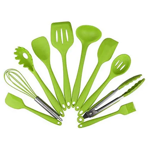 10 Pcs Kitchenware Silicone Heat Resistant Kitchen Cooking Utensils Non-Stick Baking Tool Cooking Tool Sets Green