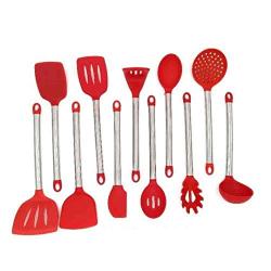 Hjyi Silicone Kitchen Utensils Set Eco-friendly food grade kitchenware set non-stick pot special silicone kitchenware stainless steel tube silicone Tail ring (11 kit)