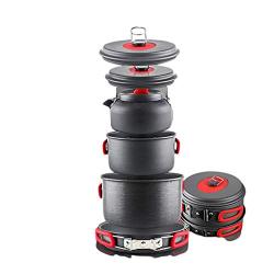 XBARV Camping Cookware Portable Hard Alumina Outdoor Cooking Mess Kit Cook Equipment Silicon Handle(A Variety of Kitchenware Combinations),2pot1fry1teapot
